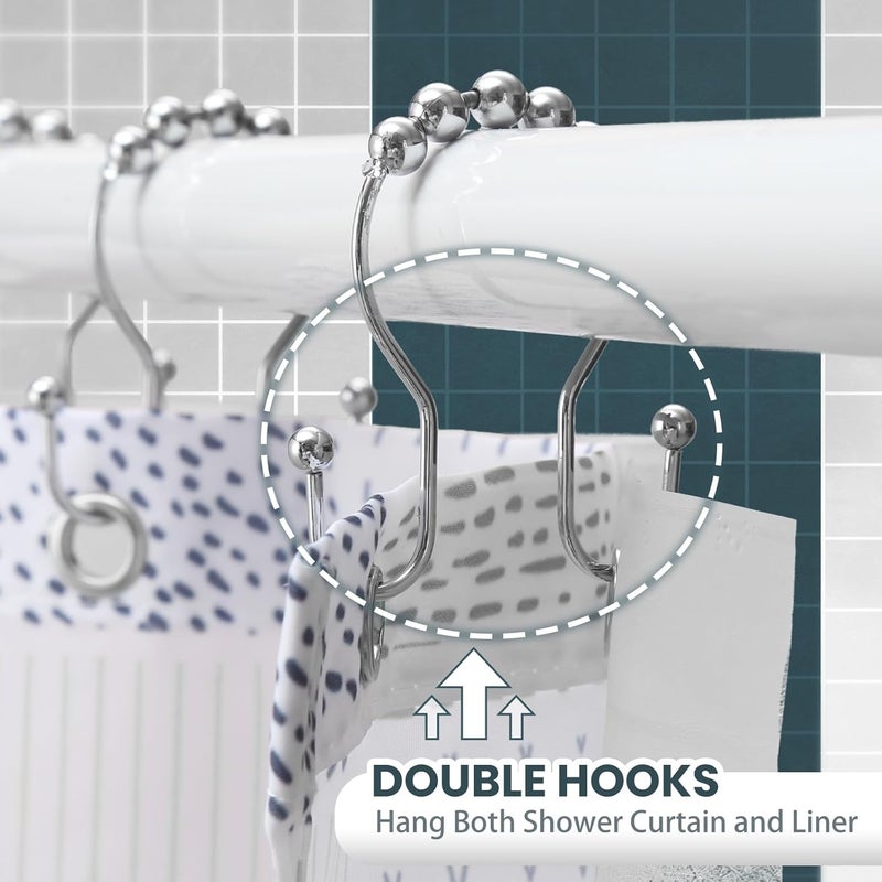 OEH Shower Curtain Hooks, Shower Curtain Rings, Chrome Shower Curtain Hooks Rust Proof, Smooth Gliding Metal Shower Curtain Rings Rust Proof, Double Shower Hooks for Shower Curtain, 12 Pcs, Chrome - Image 5